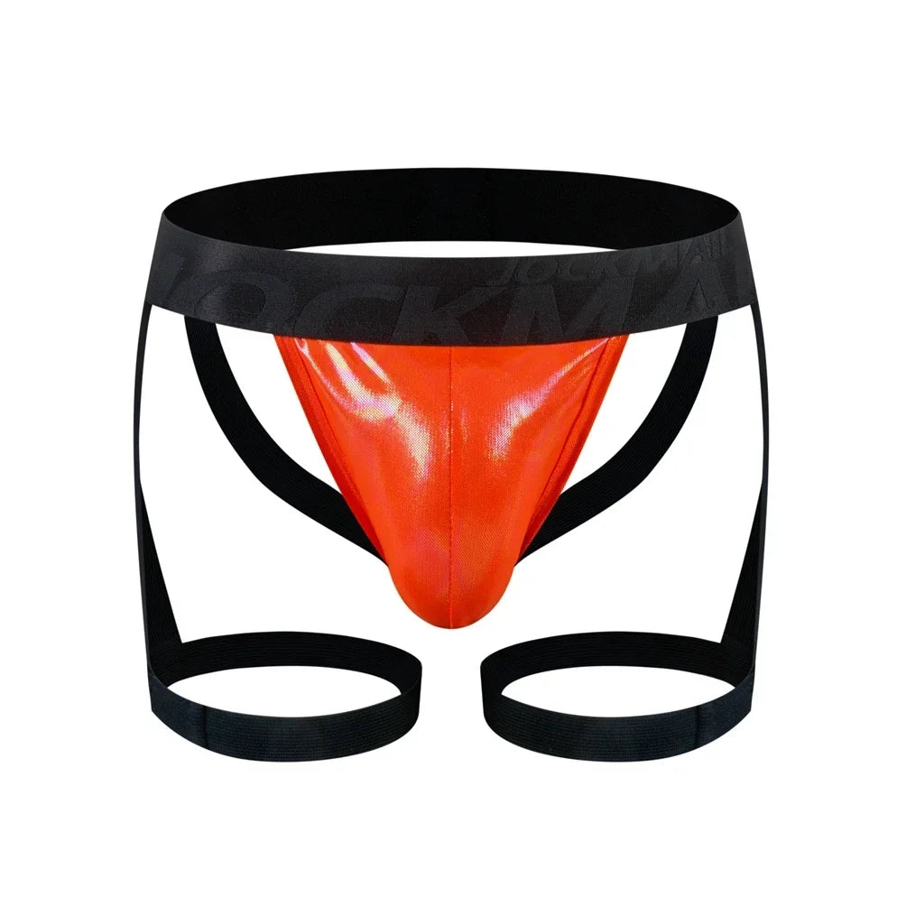 Orange Men’s Metallic Thigh-Strap Jockstrap - pridevoyageshop.com - gay men’s thongs, boxers, briefs and jockstraps
