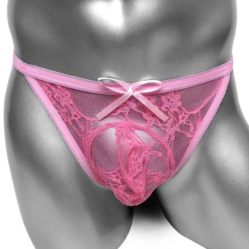 Pink Men’s Bow Lace Panties - pridevoyageshop.com - gay men’s thongs, boxers, briefs and jockstraps