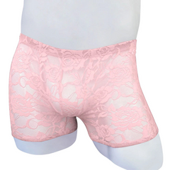 Pink Men’s Floral Fetish Lace Boxers - pridevoyageshop.com - gay men’s thongs, boxers, briefs and jockstraps