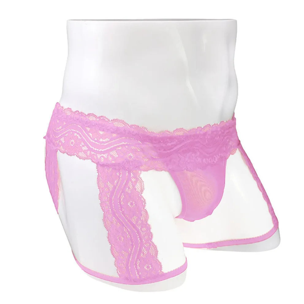 Pink Men’s Kinked Up Floral Lace Boxers - pridevoyageshop.com - gay men’s thongs, boxers, briefs and jockstraps