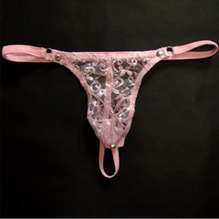 Pink Men’s Lace Lockdown Snap Thong - pridevoyageshop.com - gay men’s thongs, boxers, briefs and jockstraps