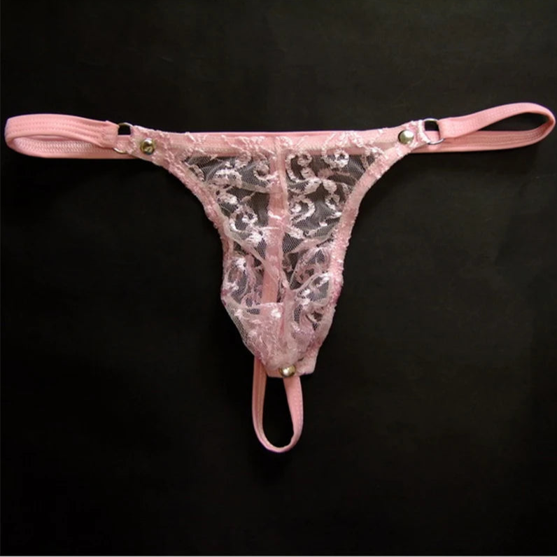Pink Men’s Lace Lockdown Snap Thong - pridevoyageshop.com - gay men’s thongs, boxers, briefs and jockstraps