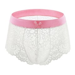 Pink and white Femme Sissy Bad & Bow Lace Briefs - pridevoyageshop.com - gay men’s thongs, boxers, briefs and jockstraps