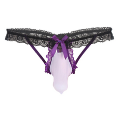 Purple Men’s Sissy Bow Lace Ruffle Thong - pridevoyageshop.com - gay men’s thongs, boxers, briefs and jockstraps