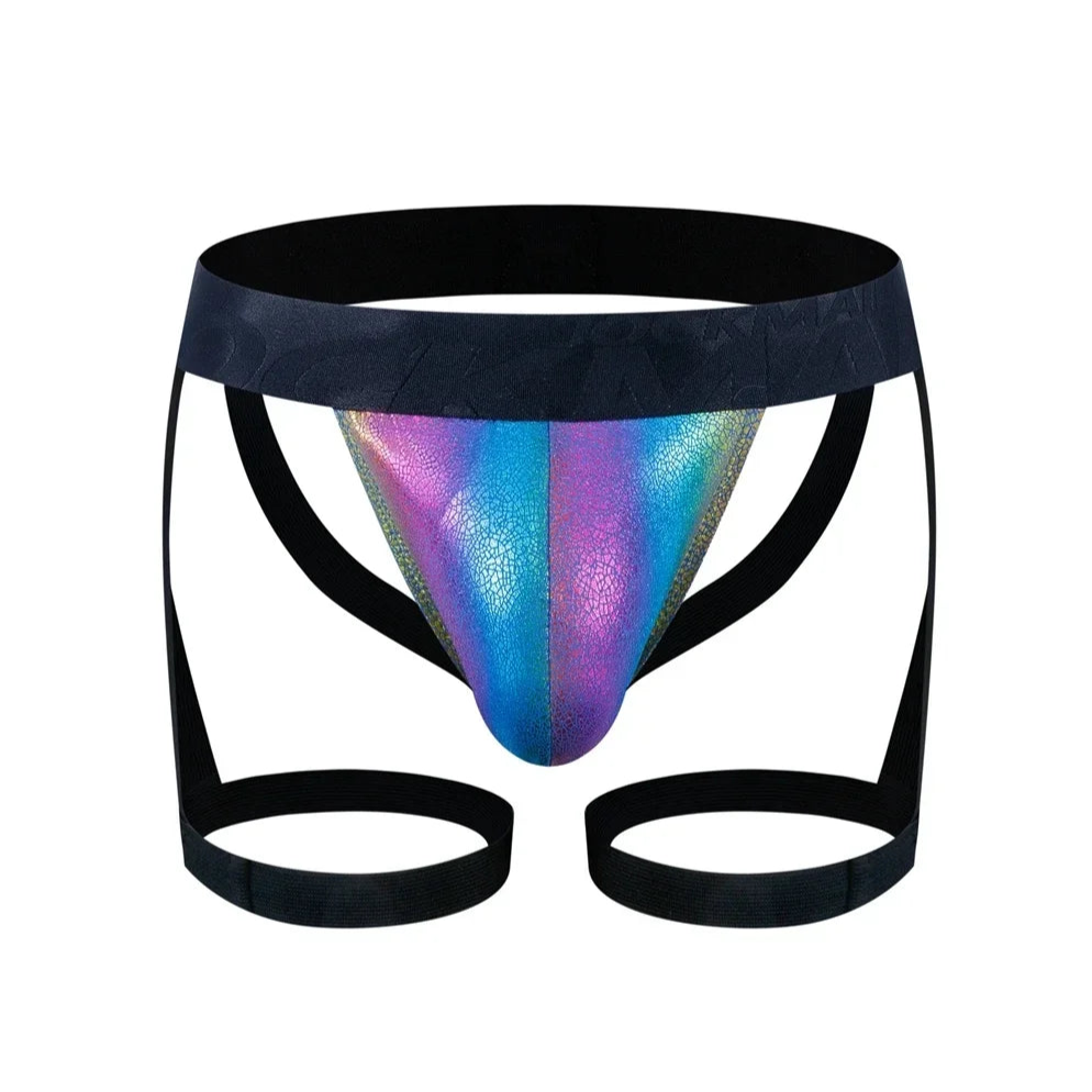 Rainbow Men’s Metallic Thigh-Strap Jockstrap - pridevoyageshop.com - gay men’s thongs, boxers, briefs and jockstraps