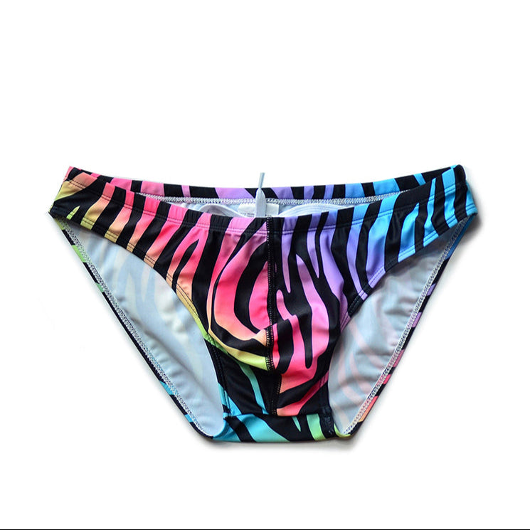 Rainbow Zebra Men’s Savage Safari Swim Briefs - pridevoyageshop.com - gay men’s sexy swim briefs, trunks, board shorts, and bikinis