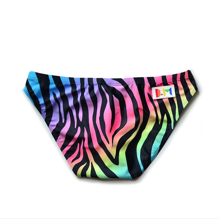 Rainbow Zebra Men’s Savage Safari Swim Briefs - pridevoyageshop.com - gay men’s sexy swim briefs, trunks, board shorts, and bikinis