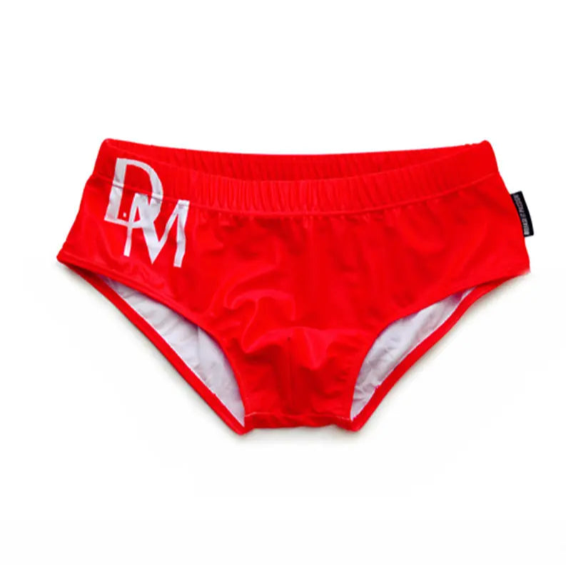 Red DM Men’s Dirty Message Swim Briefs - pridevoyageshop.com - gay men’s sexy swim briefs, trunks, board shorts, and bikinis