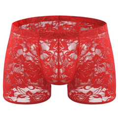 Red Men’s Floral Fetish Lace Boxers - pridevoyageshop.com - gay men’s thongs, boxers, briefs and jockstraps