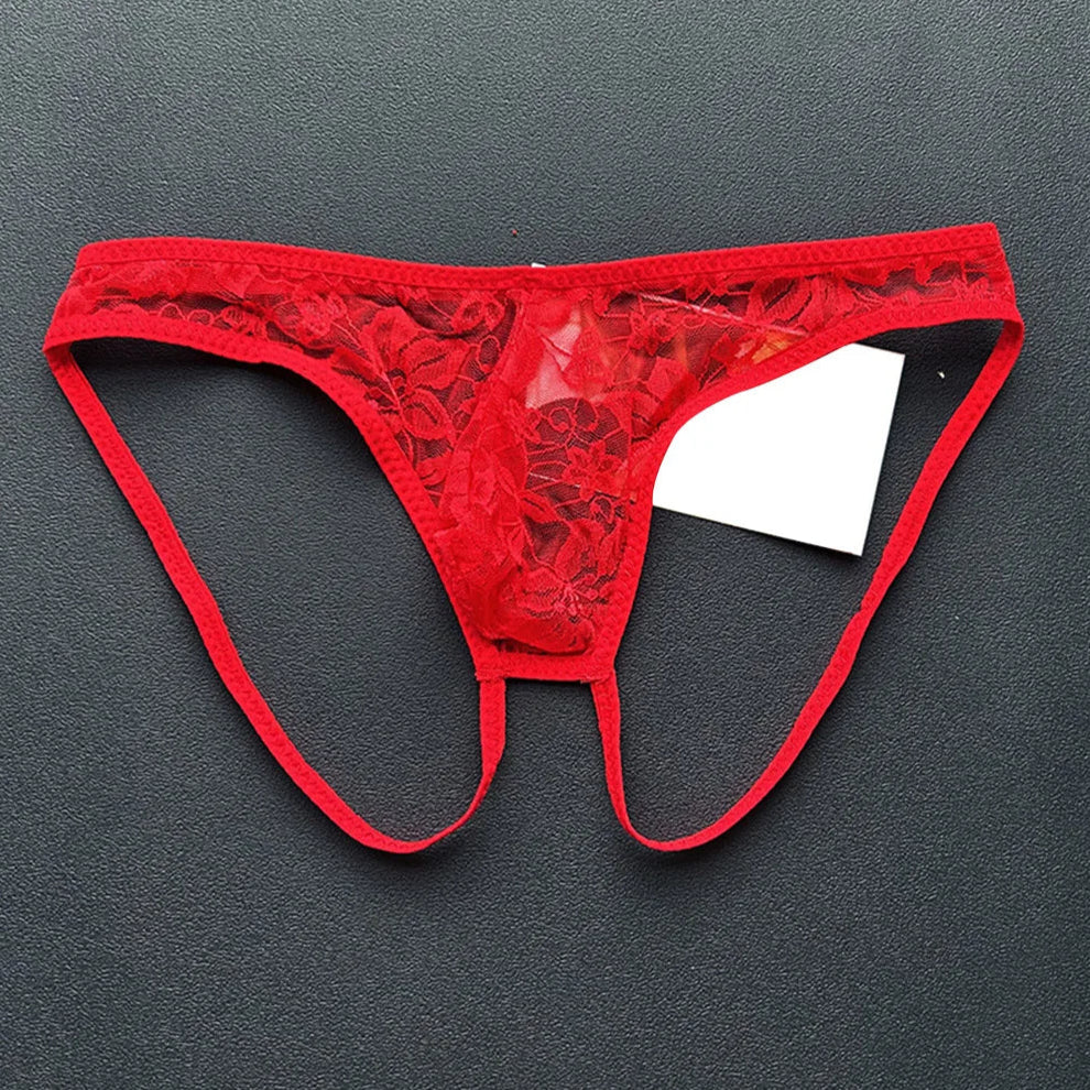 Red Men’s Floral Sheer Lace Desire Jock - pridevoyageshop.com - gay men’s thongs, boxers, briefs and jockstraps