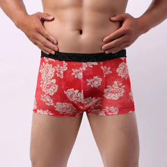 Red Men’s Kinked Up Floral Lace Boxers - pridevoyageshop.com - gay men’s thongs, boxers, briefs and jockstraps