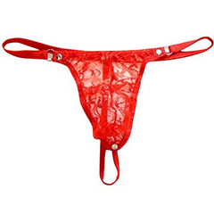 Red Men’s Lace Lockdown Snap Thong - pridevoyageshop.com - gay men’s thongs, boxers, briefs and jockstraps