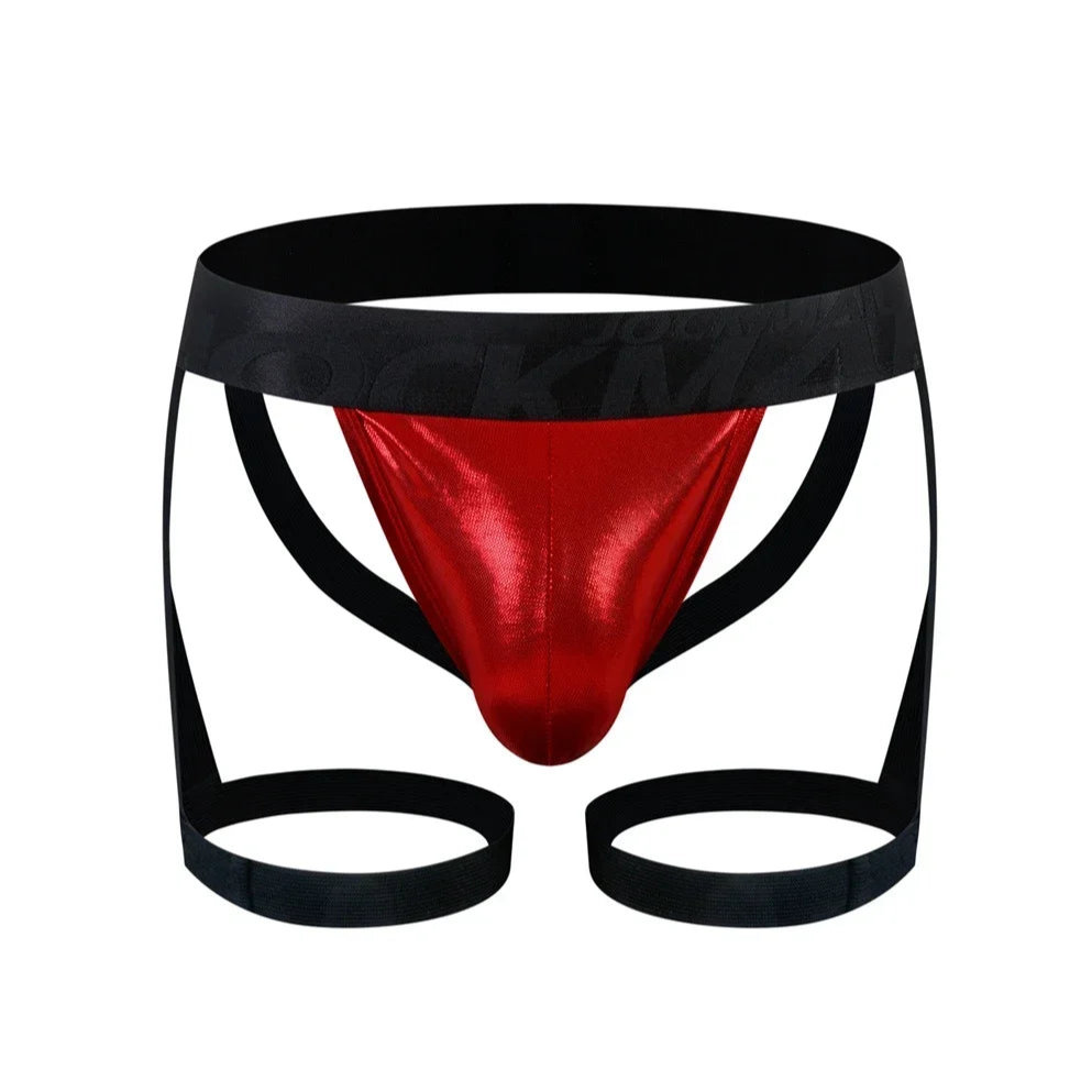 Red Men’s Metallic Thigh-Strap Jockstrap - pridevoyageshop.com - gay men’s thongs, boxers, briefs and jockstraps