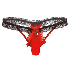 Red Men’s Sissy Bow Lace Ruffle Thong - pridevoyageshop.com - gay men’s thongs, boxers, briefs and jockstraps
