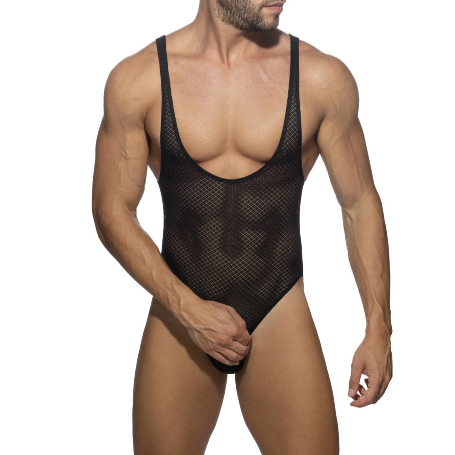 a hot gay man in black diamond A Primal Lace Thong Bodysuit - Men's Singlets, Bodysuits, Leotard & Unitard - pridevoyageshop.com
