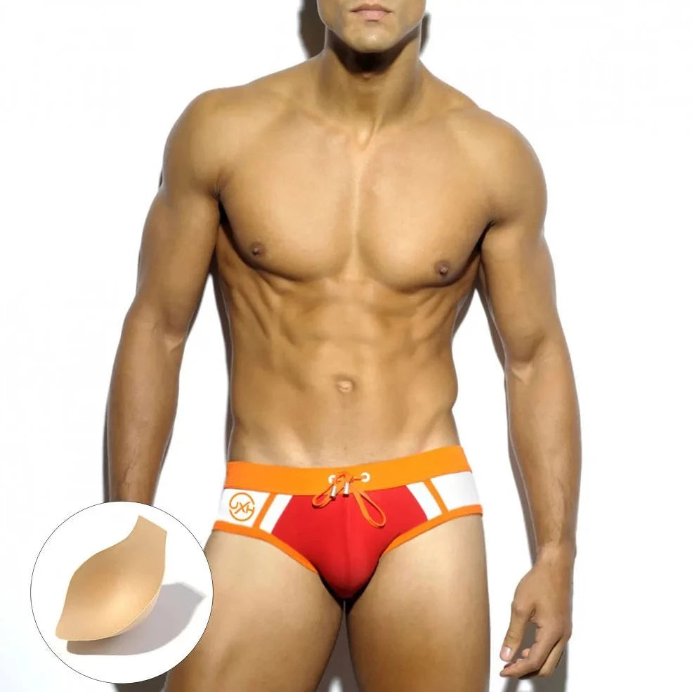 a hot gay man in red Men's Two-toned Bold Swim Briefs - pridevoyageshop.com - gay men’s underwear and swimwear
