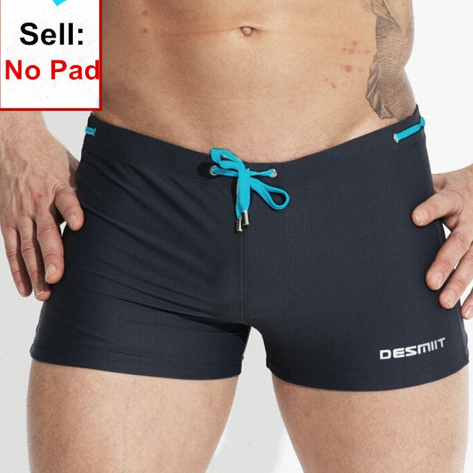 sexy gay man in dark gray Gay Swimwear | Sexy Mens Pouch Square Cut Swim Trunks - pridevoyageshop.com - gay men’s underwear and swimwear