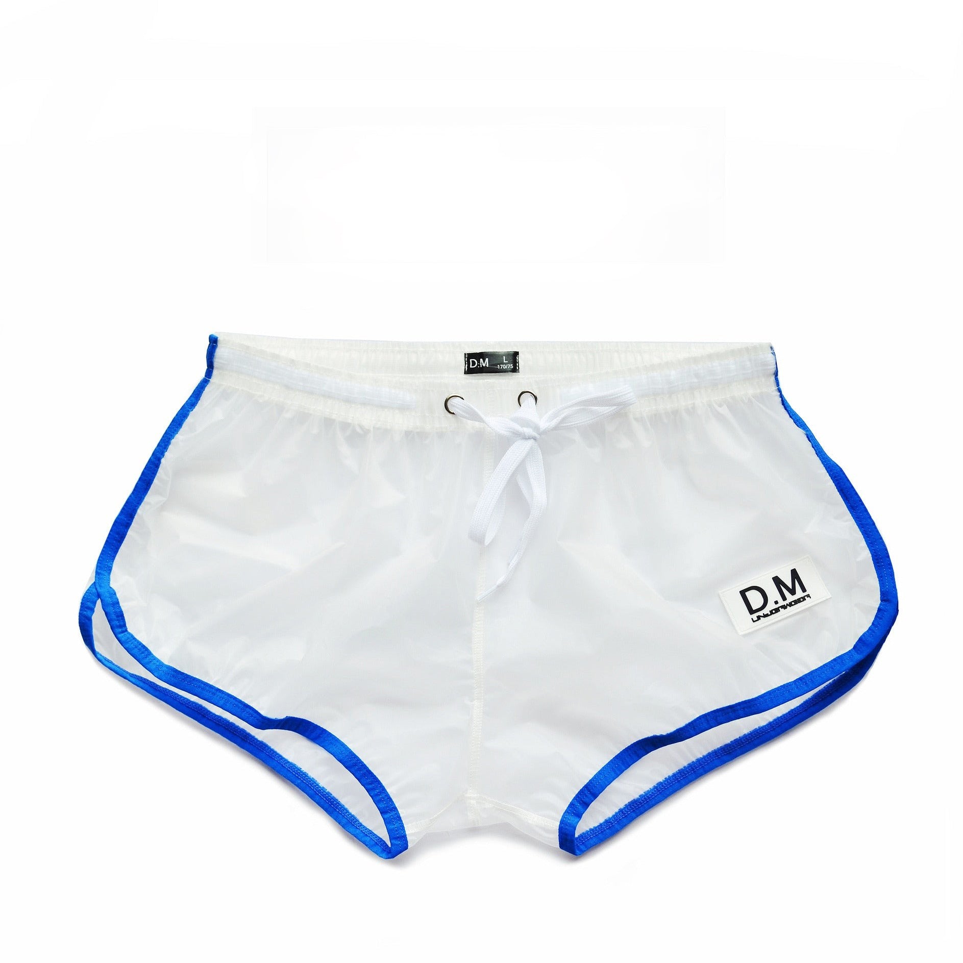 blue Gay Shorts | DM Plastic See Through Running Shorts - Men's Activewear, gym short, sport shorts, running shorts- pridevoyageshop.com