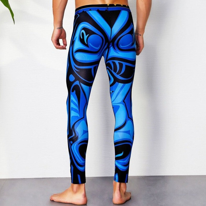 sexy gay man in ice blue Gay Leggings | Colorful Print Elemental Workout Leggings - pridevoyageshop.com - gay men’s underwear and activewear