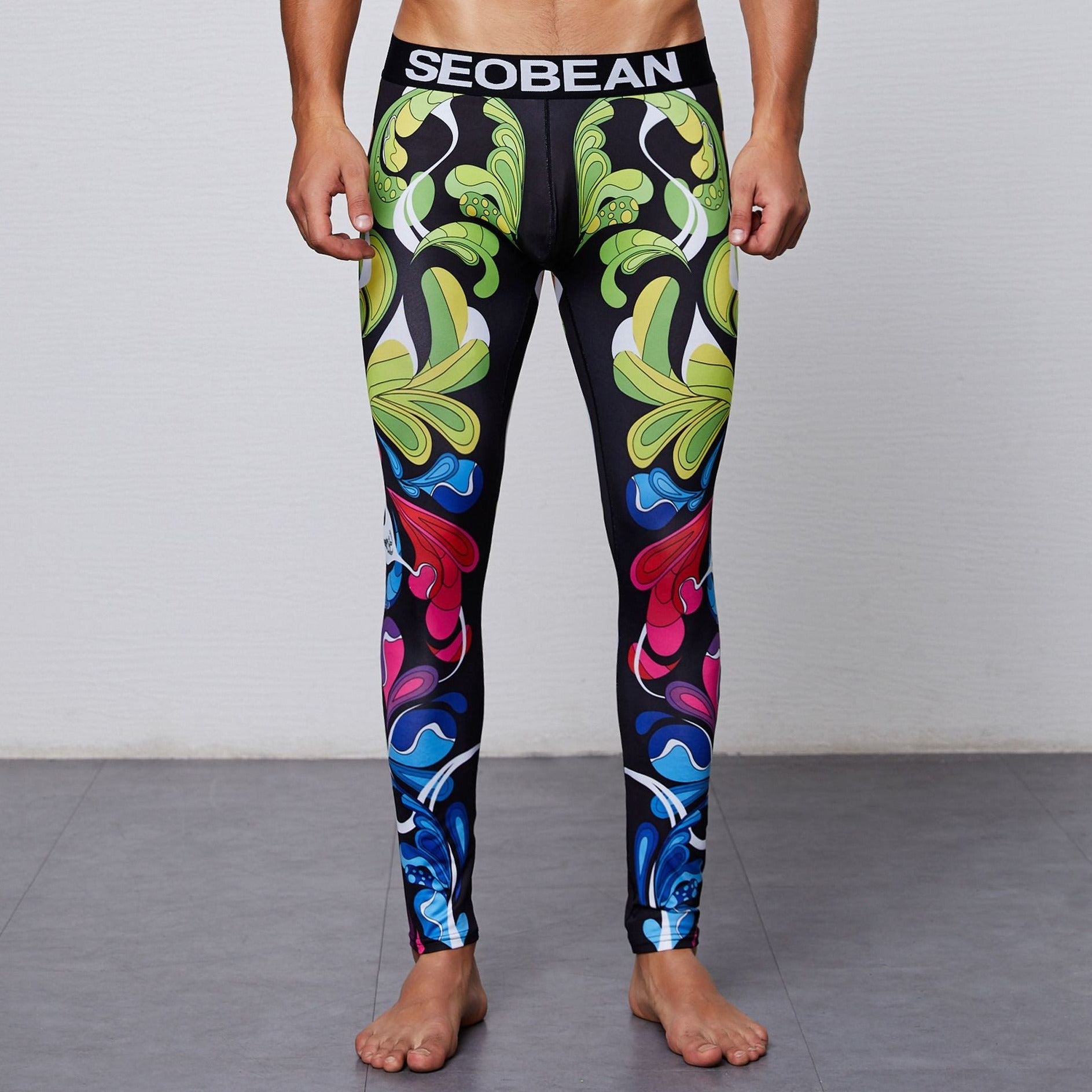 sexy gay man in rainbow Gay Leggings | Colorful Print Elemental Workout Leggings - pridevoyageshop.com - gay men’s underwear and activewear