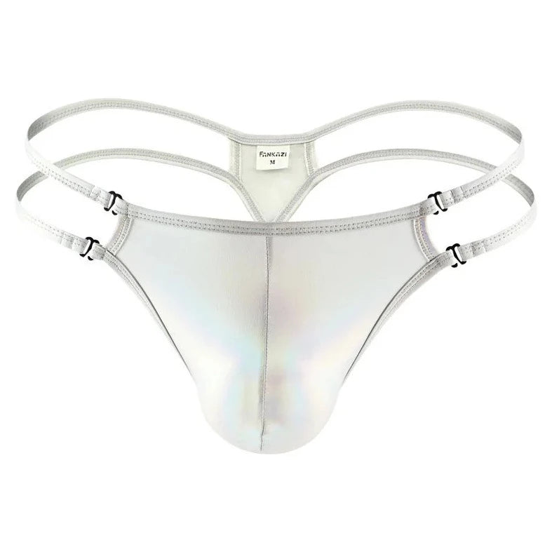silver Men's Metallic Double Strap Thong - pridevoyageshop.com - gay men’s underwear and swimwear