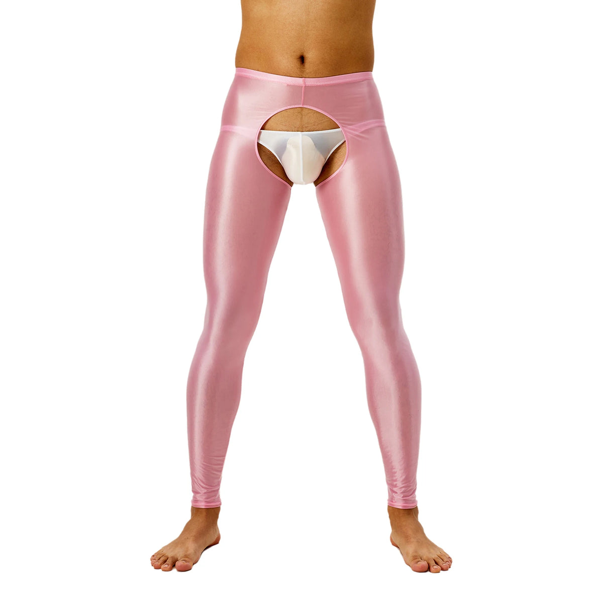 Tap Here Wet-Look Crotchless Leggings for Gay Men