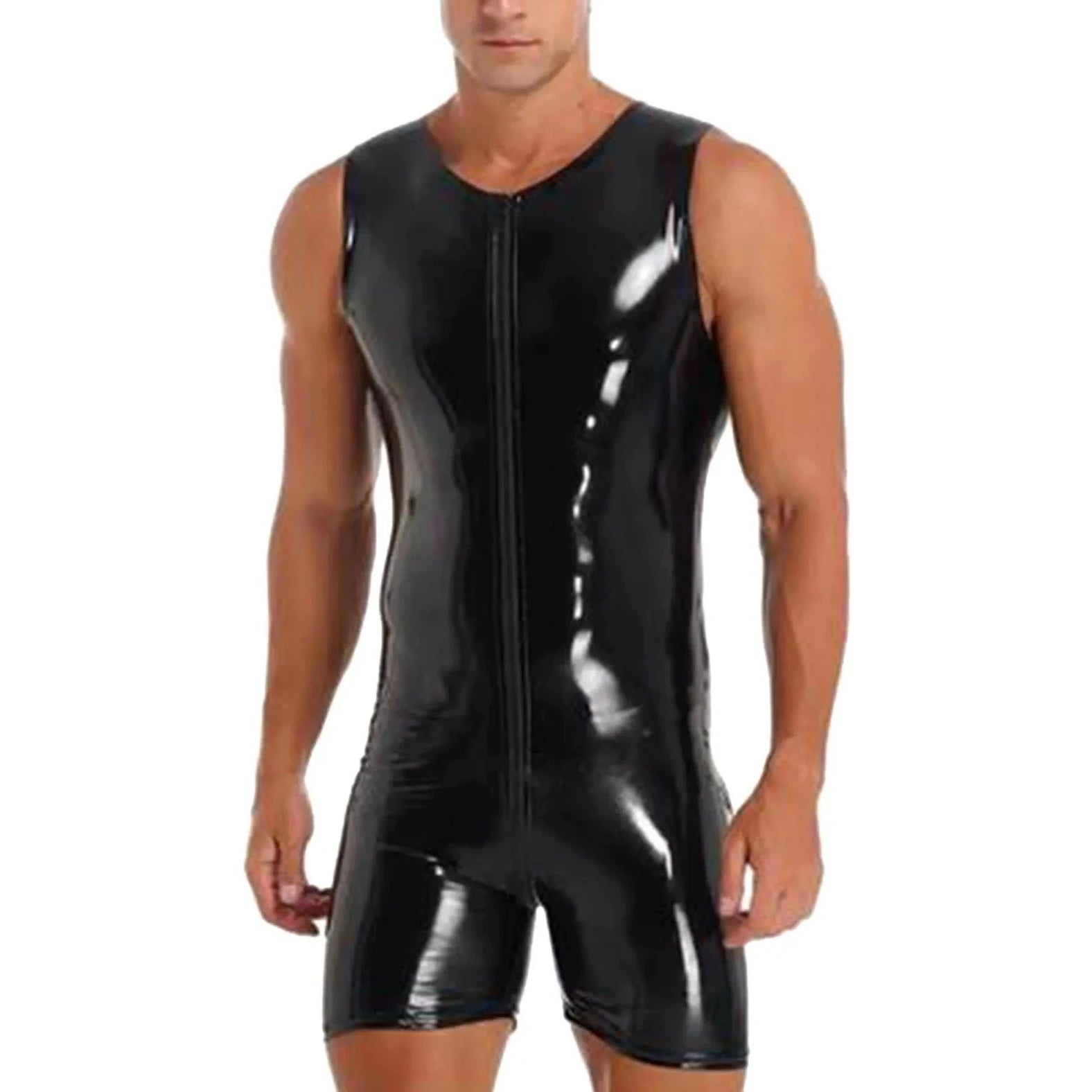 a sexy man in Glossy Zipper Singlet - Men's Singlets, Bodysuits, Rompers & Jumpsuits - pridevoyageshop.com