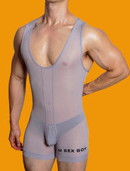 a sexy gay man in gray DM Sexy Boy See Through Singlet - Men's Singlets, Bodysuits, Leotard & Unitard - pridevoyageshop.com