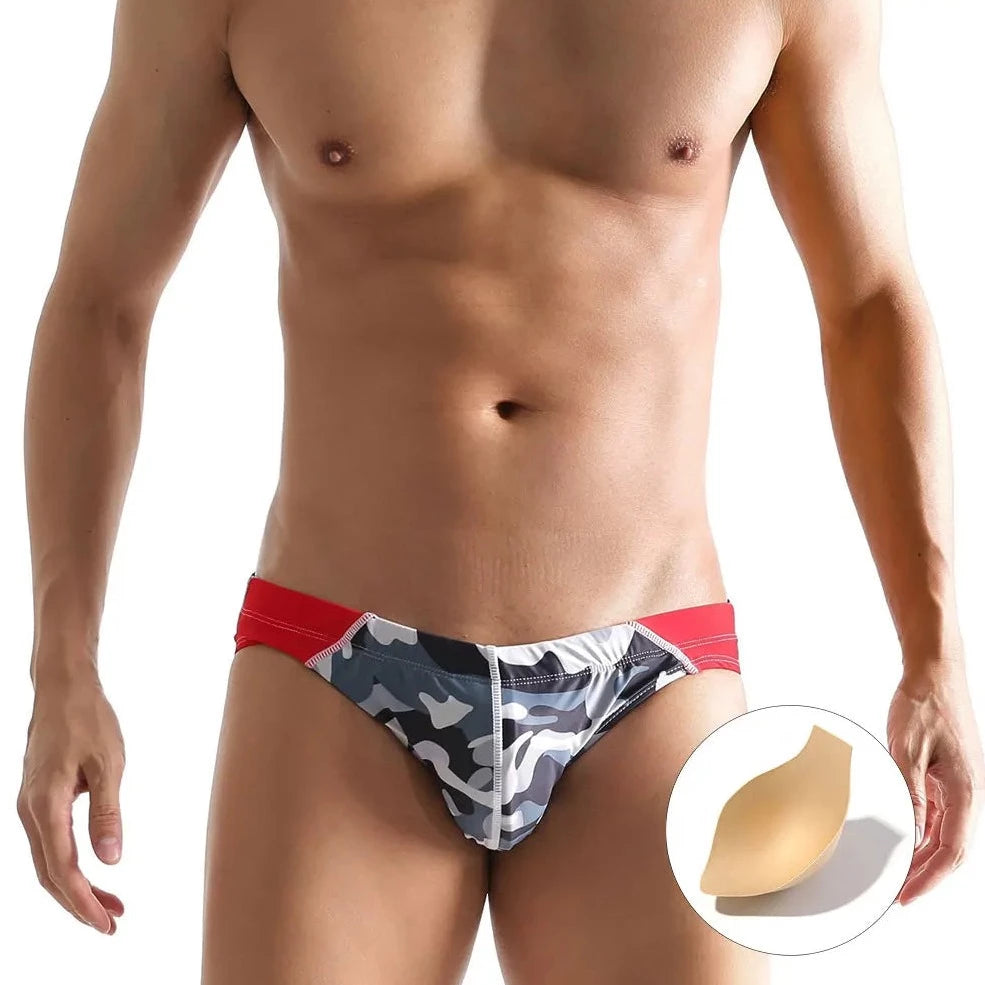 a hot gay man in black Men's Bold Camo Swim Briefs - pridevoyageshop.com - gay men’s underwear and swimwear