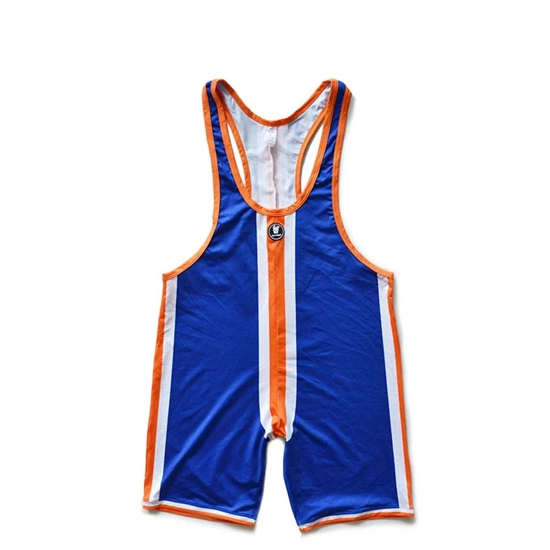 blue DM Striped Wrestling Singlet - Men's Singlets, Bodysuits, Rompers & Jumpsuits - pridevoyageshop.com