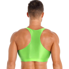 a sexy gay man in Fluorescent Green Men's Glossy Sports Crop Top | Gay Crop Tops & Sports Wear - pridevoyageshop.com - gay crop tops, gay casual clothes and gay clothes store