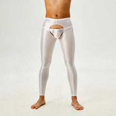 Tap Here Wet-Look Crotchless Leggings for Gay Men