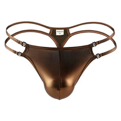 coffee Men's Metallic Double Strap Thong - pridevoyageshop.com - gay men’s underwear and swimwear