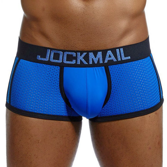 Blue Jockmail - Mens Mesh Boxers: 2023 New Bulge Pouch Underwear - pridevoyageshop.com - gay men’s underwear and swimwear