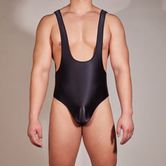 sexy gay man in black Gay Bodysuit and Singlet | Men's Glossy High Elastic Bodysuit - Men's Singlets, Bodysuits, Leotard & Unitard - pridevoyageshop.com