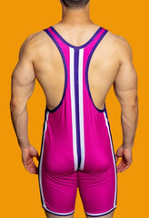 a hot gay man in Rose Red DM Striped Wrestling Singlet - Men's Singlets, Bodysuits, Rompers & Jumpsuits - pridevoyageshop.com