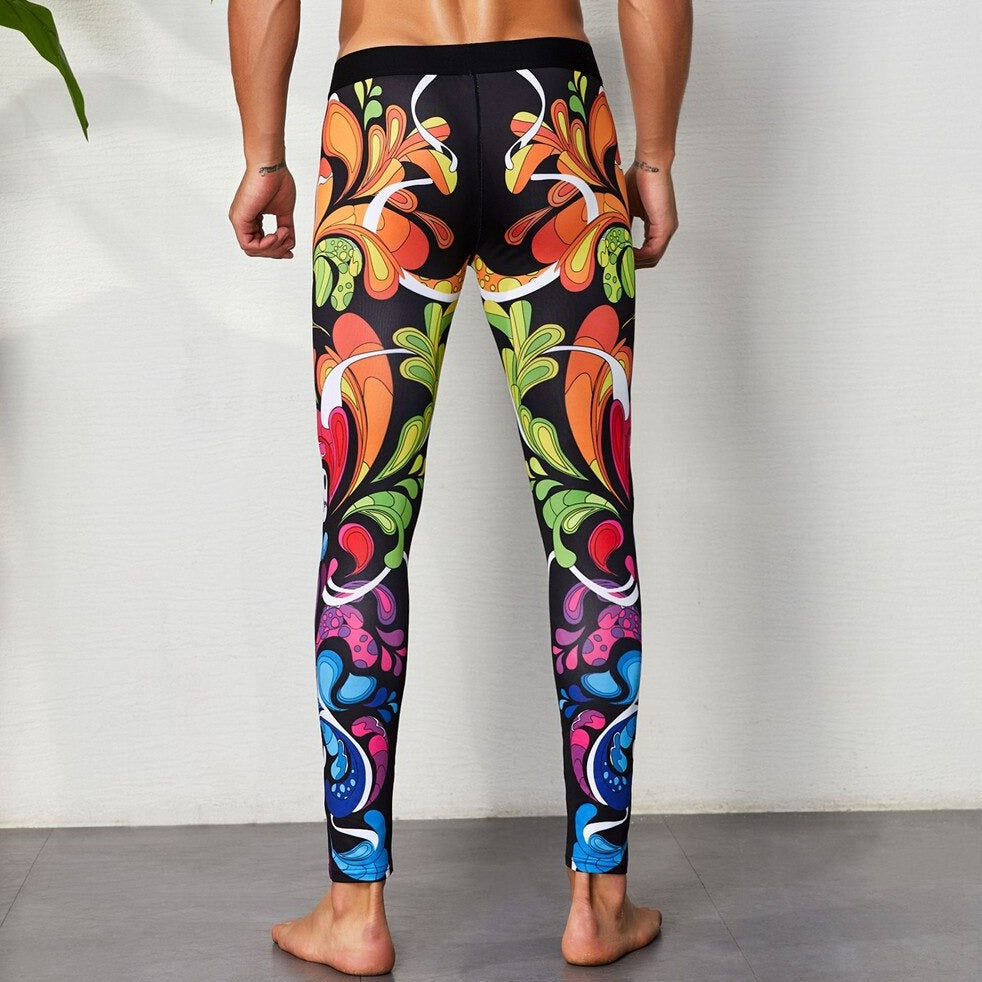 sexy gay man in rainbow Gay Leggings | Colorful Print Elemental Workout Leggings - pridevoyageshop.com - gay men’s underwear and activewear