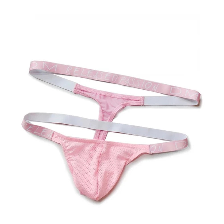 pink DM Gay Men's Double Banded Mesh Thong - pridevoyageshop.com - gay men’s underwear and swimwear