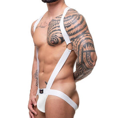 sexy gay man in white CLEVER-MENMODE Elastic Jockstrap Harness | Gay Harness- pridevoyageshop.com - gay men’s harness, lingerie and fetish wear