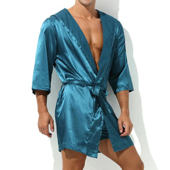 a hot guy in blue Men's Silk Hooded Robe + Boxers - pridevoyageshop.com - gay men’s underwear and swimwear