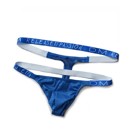 blue DM Gay Men's Double Banded Mesh Thong - pridevoyageshop.com - gay men’s underwear and swimwear