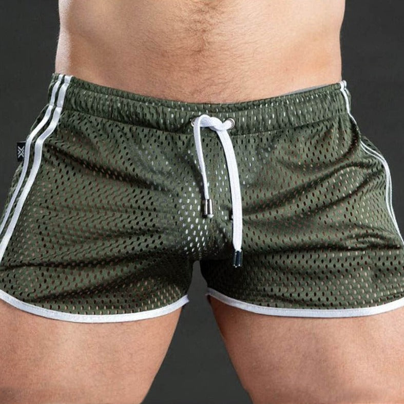 sexy gay man in green Gay Shorts | Men's Sexy Mesh Workout Shorts - Men's Activewear, gym short, running shorts- pridevoyageshop.com