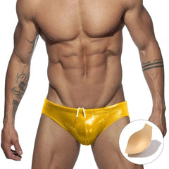 a hot gay man in yellow Glide Metallic Swim Briefs - pridevoyageshop.com - gay men’s underwear and swimwear