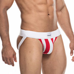 a sexy gay man in red Athletic Stripe Jockstraps - pridevoyageshop.com - gay men’s underwear and swimwear