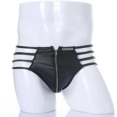 black Gay Men's Zipper Strapped Boxer Briefs - pridevoyageshop.com - gay men’s underwear and swimwear