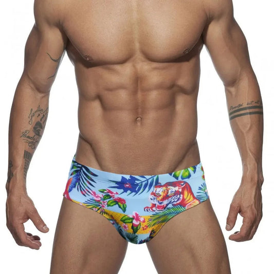 a hot gay man in Men's Tiger Swim Briefs - pridevoyageshop.com - gay men’s underwear and swimwear