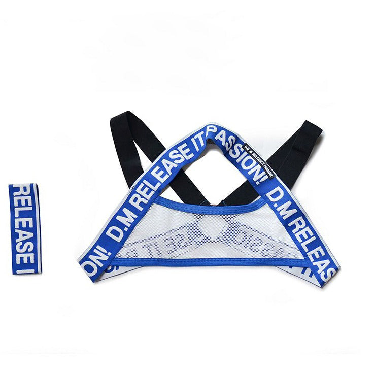 blue DM Men's Release Mesh Chest Harness | Gay Harness- pridevoyageshop.com - gay men’s harness, lingerie and fetish wear