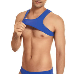 a hot gay guy in blue Men's Ribbed Muscle Crop Top | Gay Crop Tops & Sports Wear - pridevoyageshop.com - gay crop tops, gay casual clothes and gay clothes store