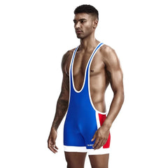 a hot man in blue Deep Scoop Classic Wrestling Singlet - Men's Singlets, Bodysuits, Leotard & Unitard - pridevoyageshop.com