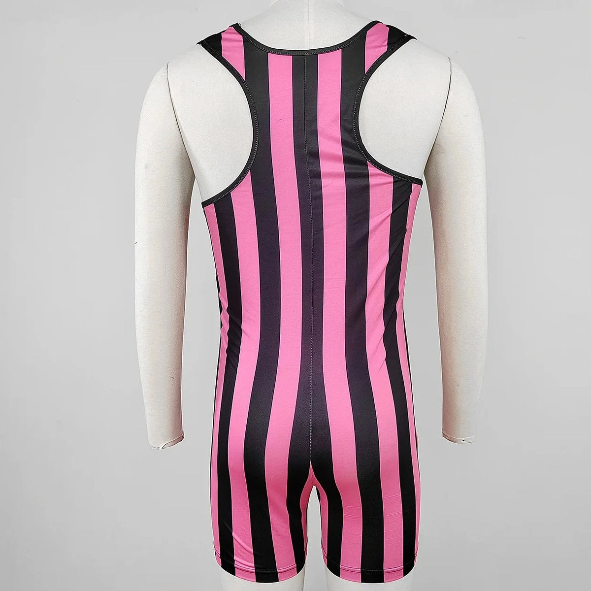 details of rose red Retro stripes U-Neck Romper Singlets - Men's Singlets, Bodysuits, Rompers & Jumpsuits - pridevoyageshop.com